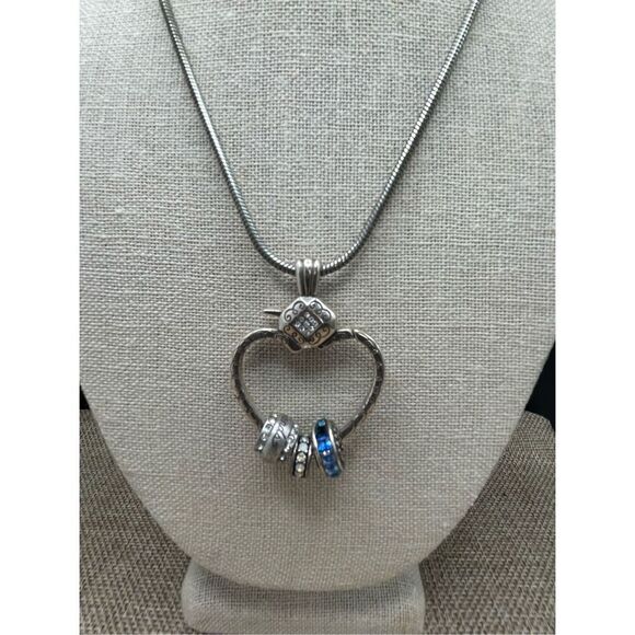Brighton Charm Holder Necklace Open Heart Reversible Snake Chain 16-18" with Cha - Picture 9 of 10